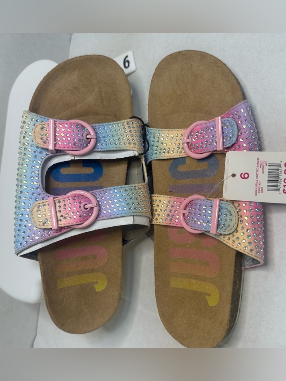 Justice Girls Slip-On Footbed Sandals Slides Multi-Color Size 6 New Tag SKU GR - Picture 5 of 6